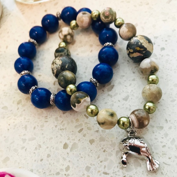 Blue and jasper bracelets - Picture 3 of 4